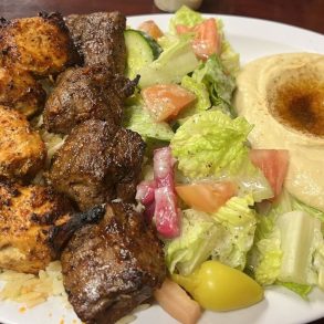 Beef chicken kebab plate at Janet's Mediterranean Cuisine in Duarte, CA.