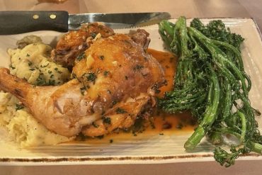 Brick chicken at Bird and Bottle located in Tulsa, OK.