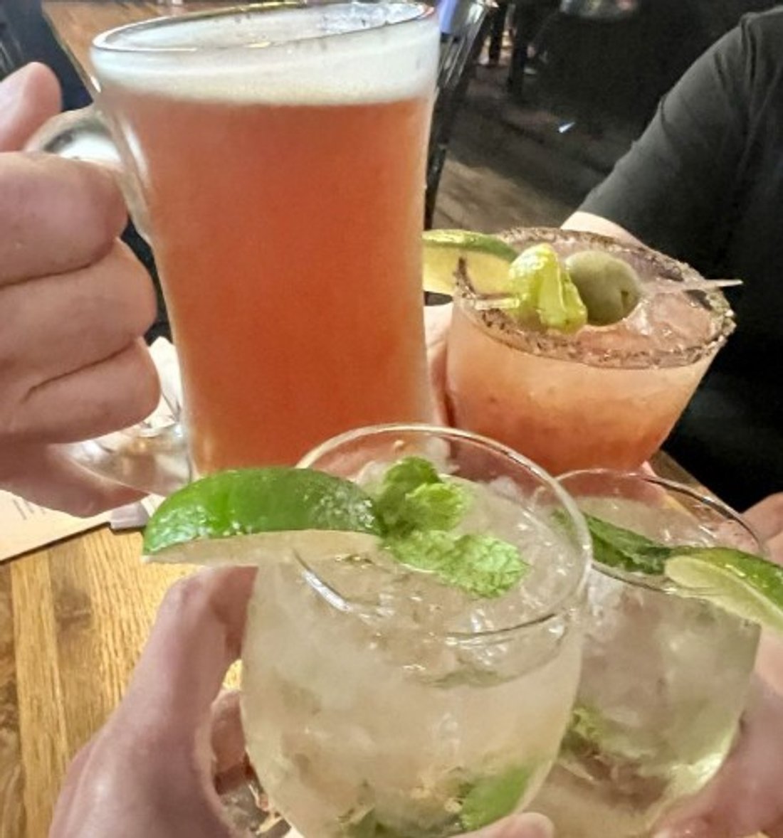 Brunch cocktails (beer, Bloody Mary & Hugo) in The Pumphouse Bar & Grill located in Bellevue, WA. 