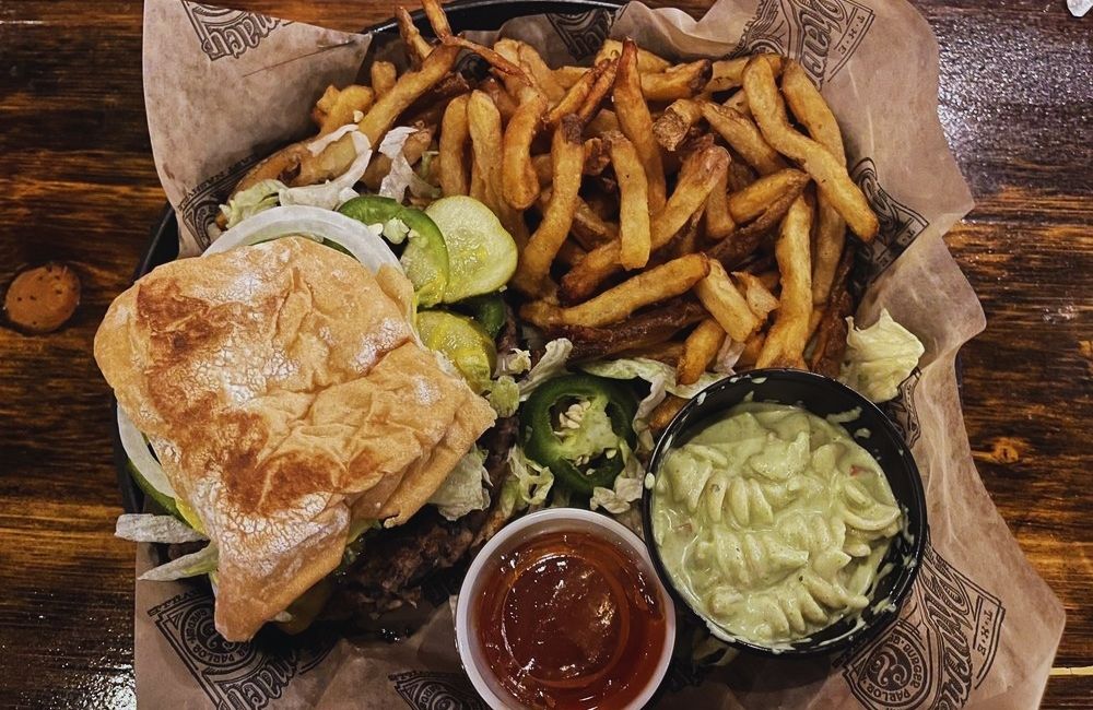 The Pharmacy Burger with Black Bean Burger sub, Fries, Cold Poblano Pasta Salad, Curry Ketchup in Nashville, TN