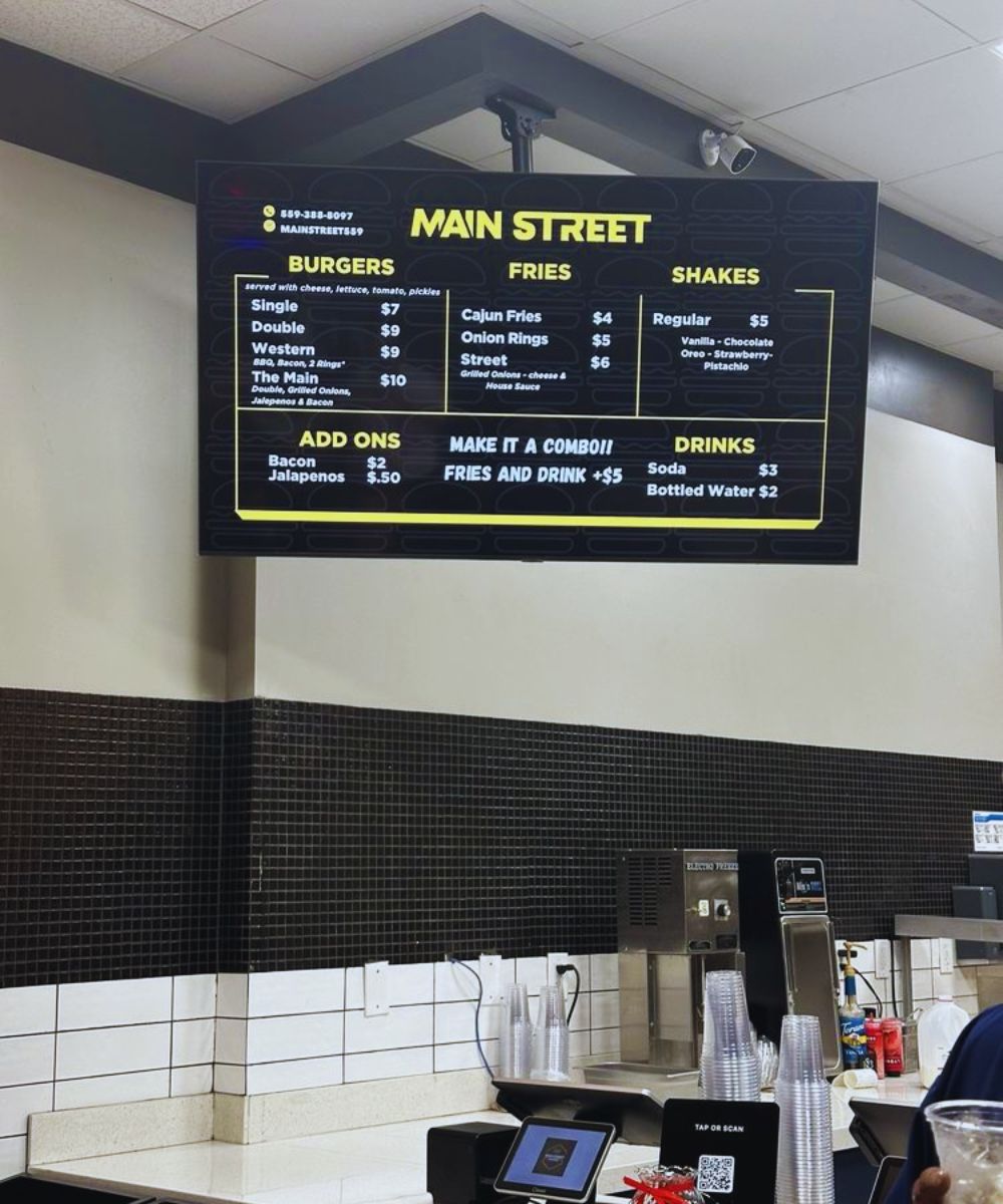 Menu at Main Street Burgers in Fresno, CA