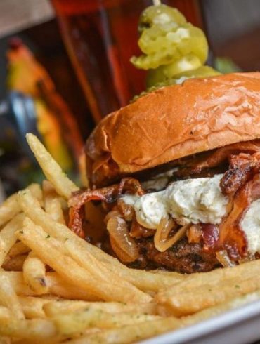Burger and fries in The Rooster Tavern located in Scottsdale, Arizona.