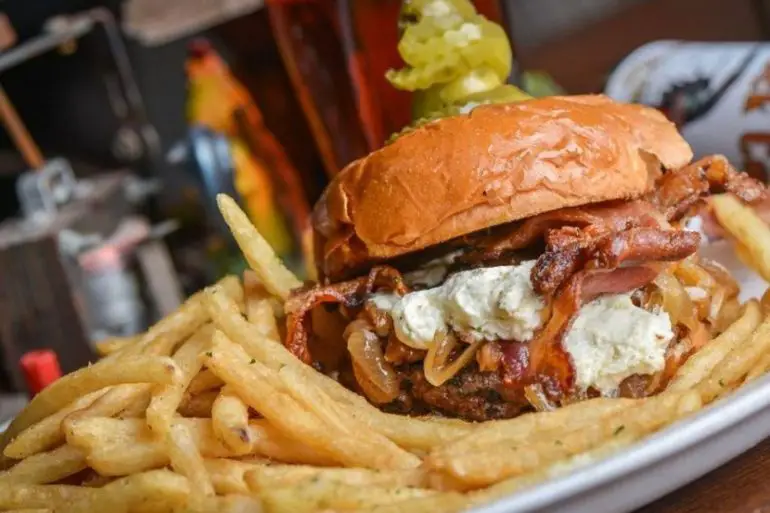 Burger and fries in The Rooster Tavern located in Scottsdale, Arizona.
