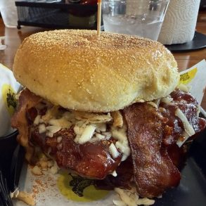 Burger at Pop Up Chicken Shop located in Peoria, IL.