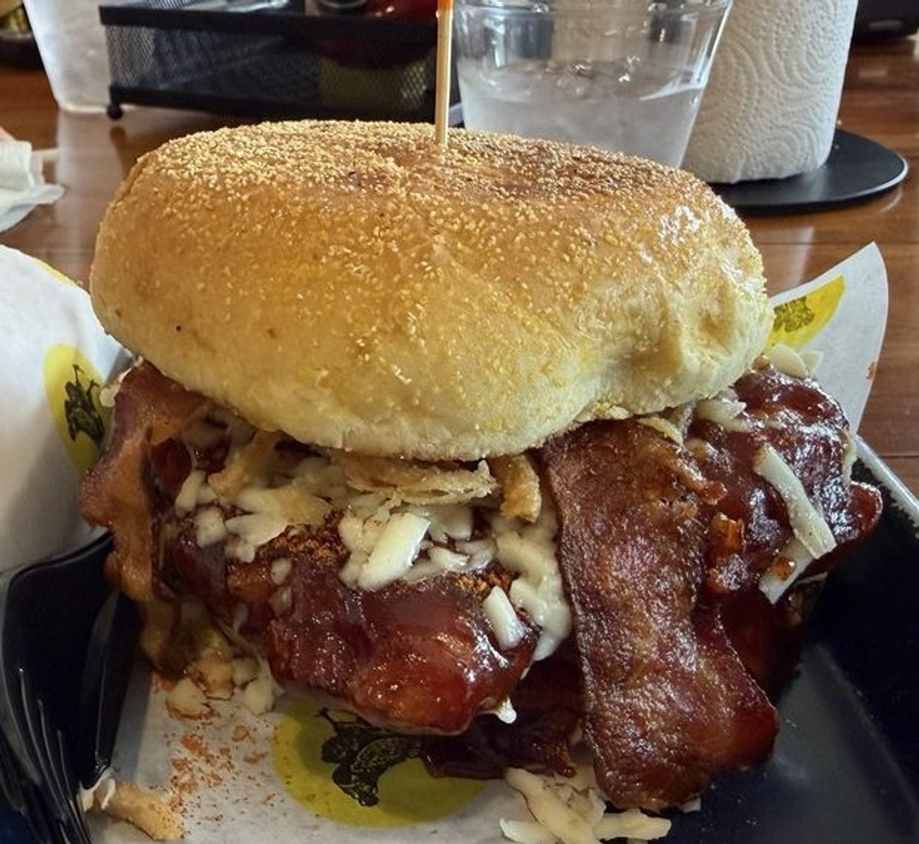 Burger at Pop Up Chicken Shop located in Peoria, IL.