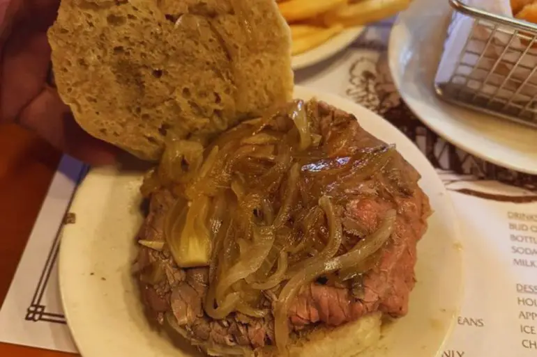 Roast Beef With Onions Roll Dipped at Brennan and carr