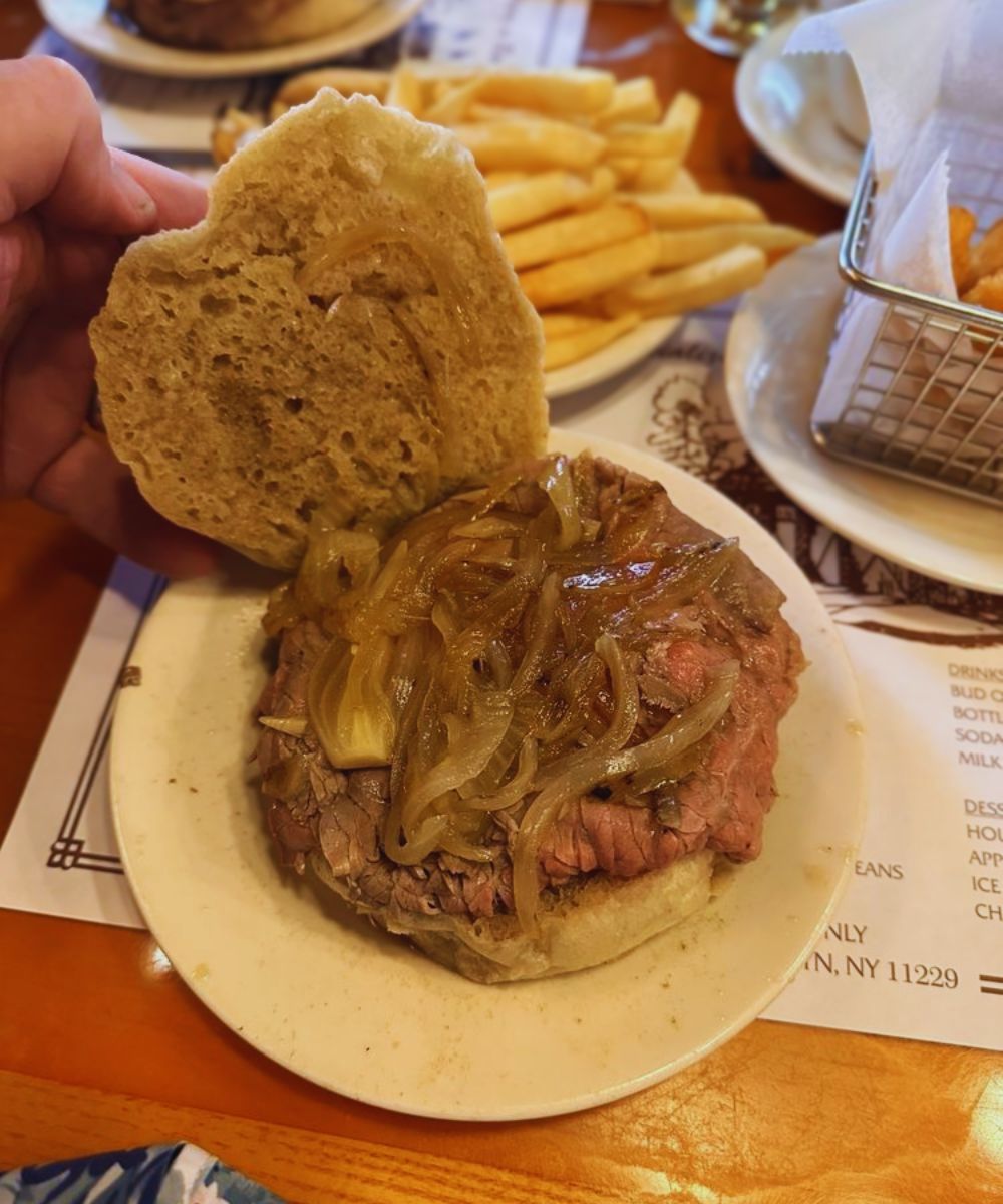 Roast Beef With Onions Roll Dipped at Brennan and carr