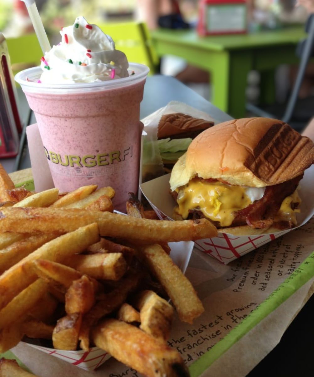 Cheeseburger, fries & drink at BurgerFi