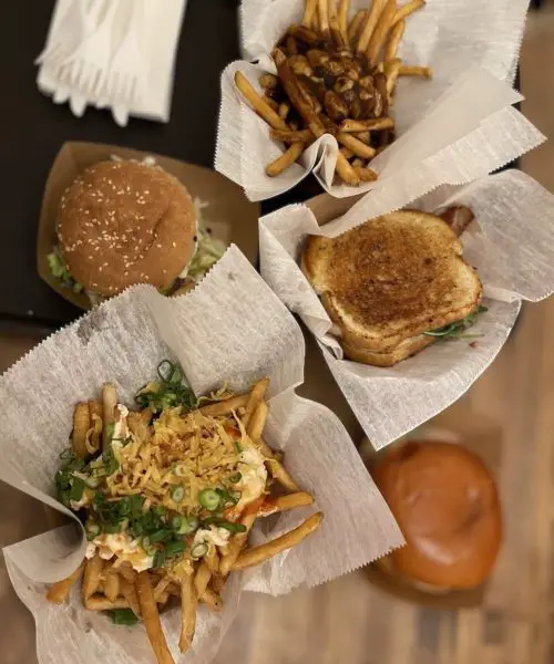 outine Fries, Crab Rangoon Fries, Block Burger, bourdinwich, Bacon and Brie