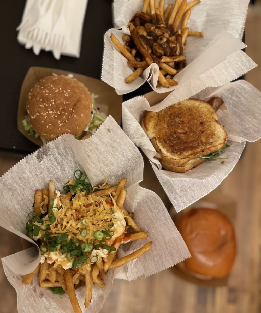 outine Fries, Crab Rangoon Fries, Block Burger, bourdinwich, Bacon and Brie