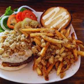 Roasted Garlic N Romano burger with garlic fries at Rich's Burgers N Grub in Salt Lake City