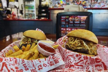 Karai Burger and 2. Tamago Burger at Fukuburger Chinatown