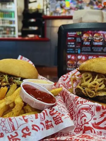 Karai Burger and 2. Tamago Burger at Fukuburger Chinatown