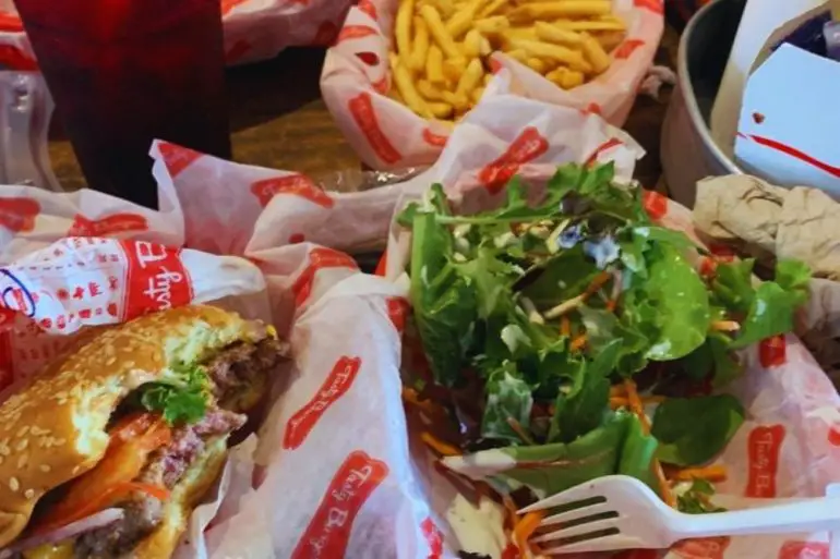 Big Tasty and salad at Tasty Burger in Boston, MA