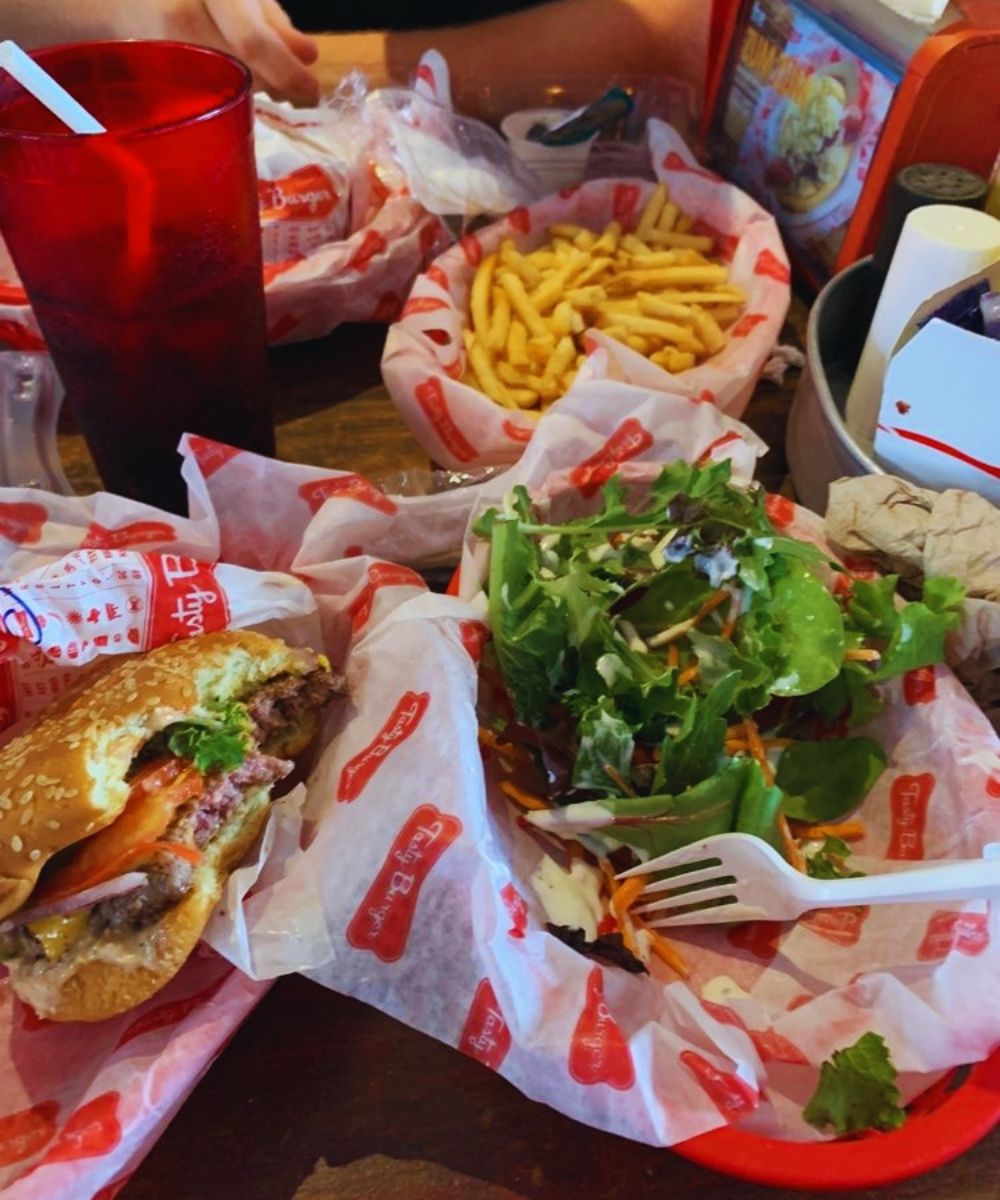 Big Tasty and salad at Tasty Burger in Boston, MA