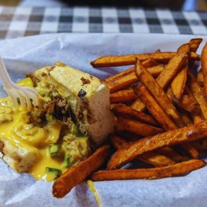 Half Philly with sweet potato fries at Half Philly with sweet potato friesThe Burger And Philly Shack