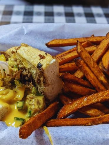 Half Philly with sweet potato fries at Half Philly with sweet potato friesThe Burger And Philly Shack