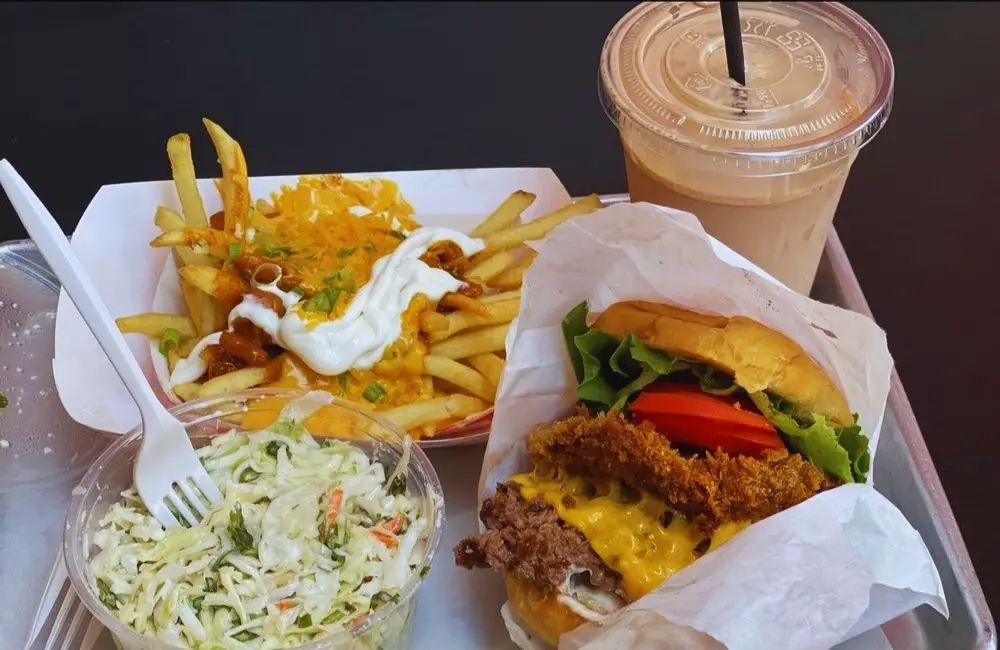 Cheesy Trueburger topped with a Mushroom Burger at Trueburger in Oakland, CA