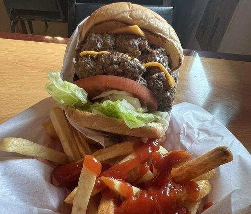 Double cheese burger at Texas Flaming Grill located in Abilene, TX.