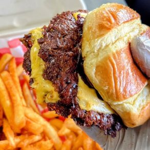 Double smash burger inCleave Land Grill located in Strongsville, OH.