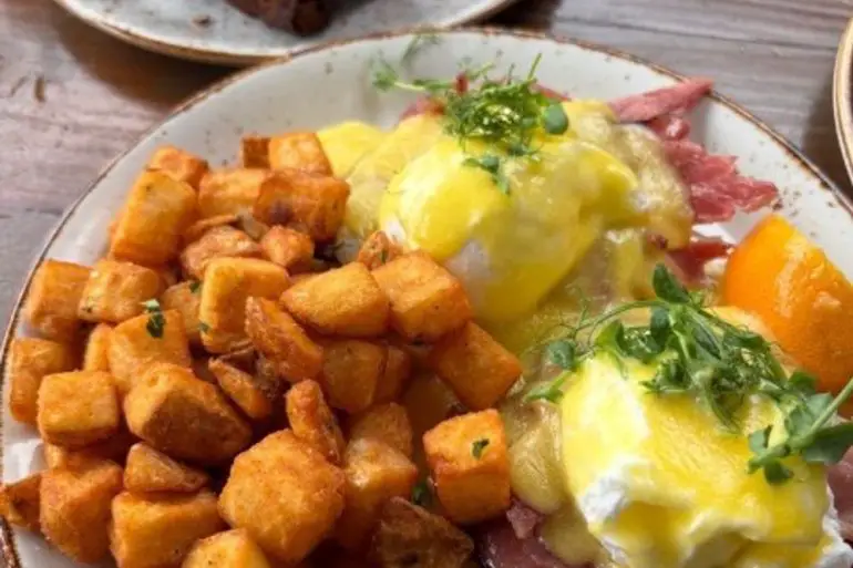 Eggs Benedict in Farm 12 in Puyallup, WA.