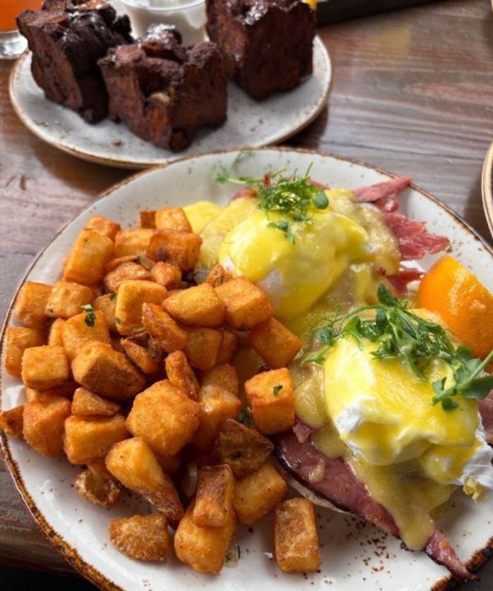 Eggs Benedict at Farm 12 in Puyallup, WA.
