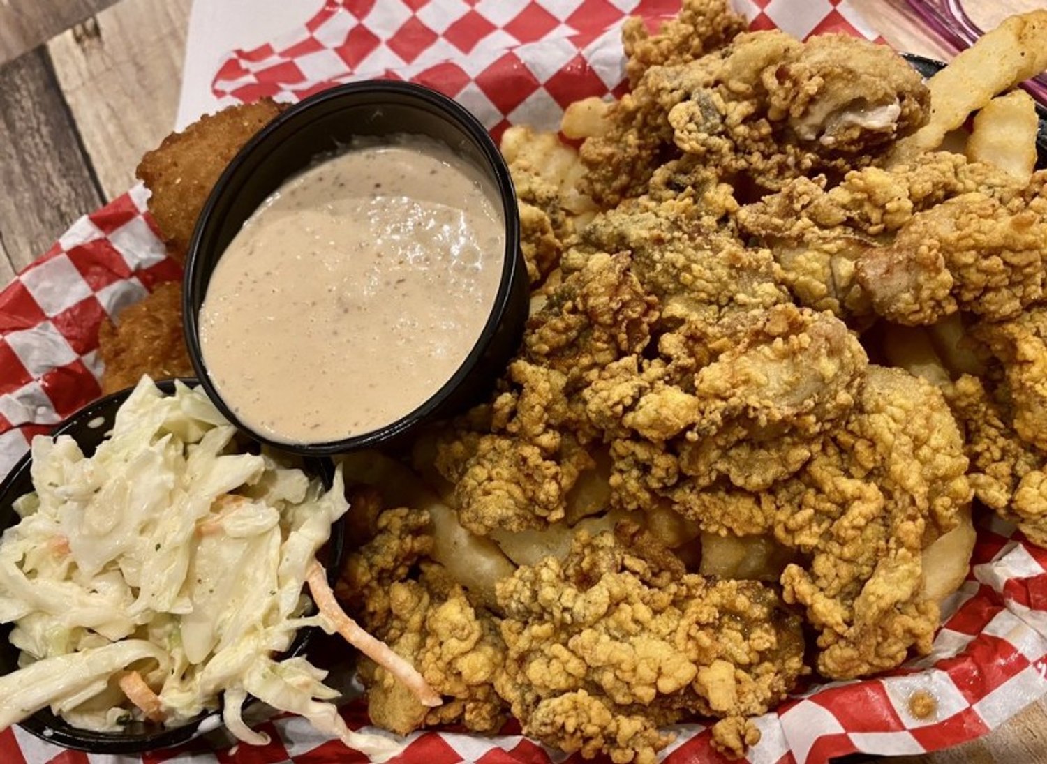 Fried Oyster Basket in American Charlie Grill & Tavern in Panama City Beach, FL.