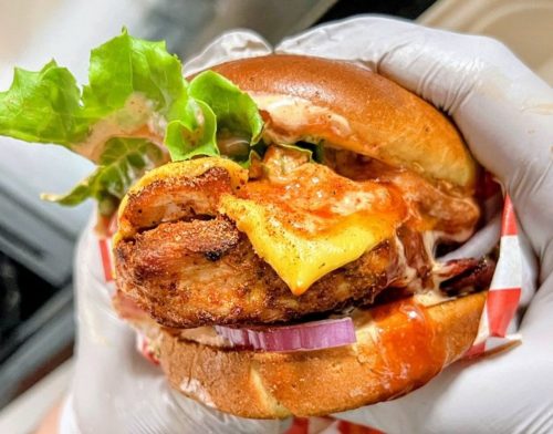 Grilled chicken sandwich in Cleave Land Grill located in Strongsville, OH.