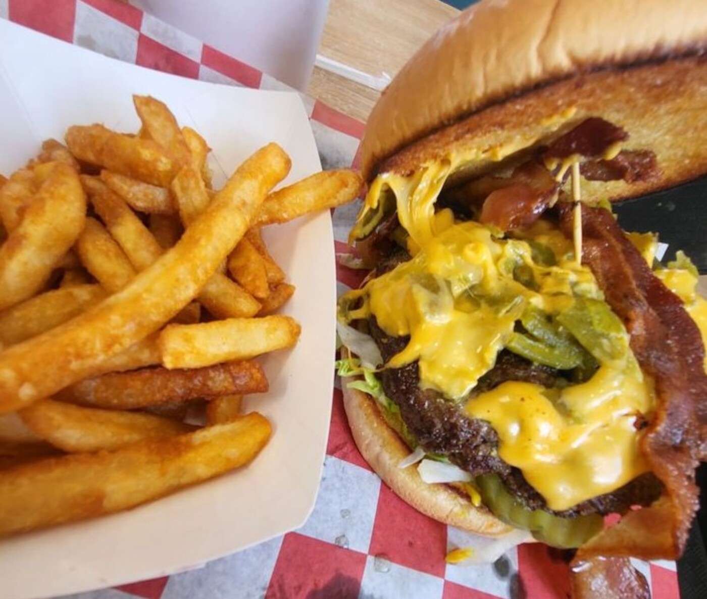 Hatch chilli bacon cheese burger