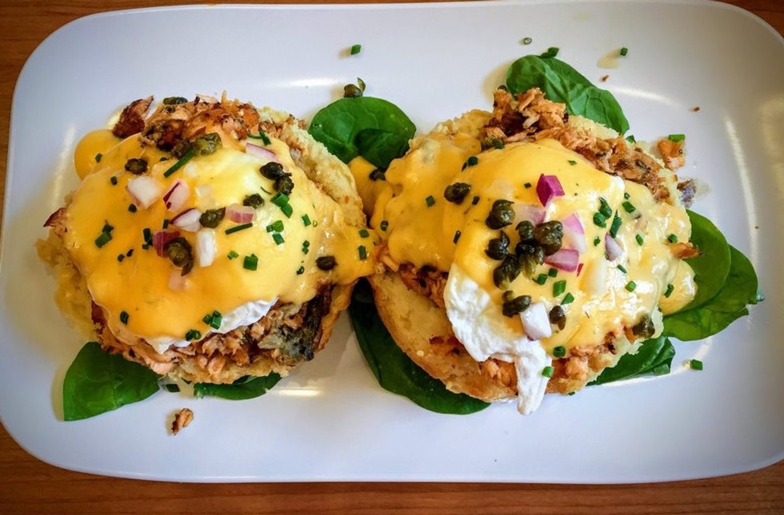 Hot-Salmon eggs Benedict at Ruby Slipper Mobile located in Mobile, AL 
