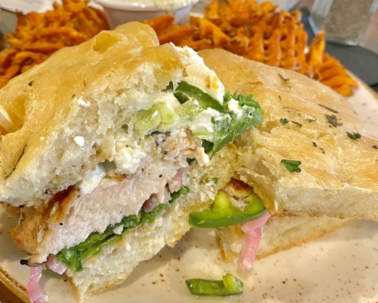 Jalapeño popper sandwich subbed for focaccia in Farm 12 at Puyallup, WA.