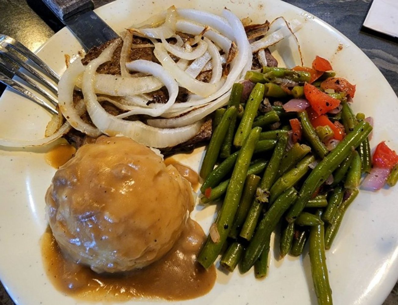 Liver & onions at Mom & Pops located in Norfolk, Virginia