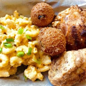 Mac and Cheese With Fried Chicken in Hen & Flour located in Medford, OR.