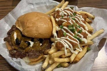 Marrakesh Burger with Dublin Fries at The Map Room located in Cedar Rapids, IA.