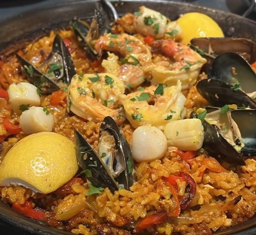 Paella at Olin Bar & Kitchen in Detroit, MI.