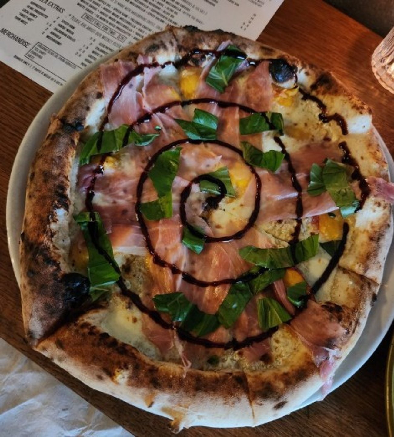 Proscuitto and peach at A Dopo Sourdough Pizza located in Knoxville, TN.