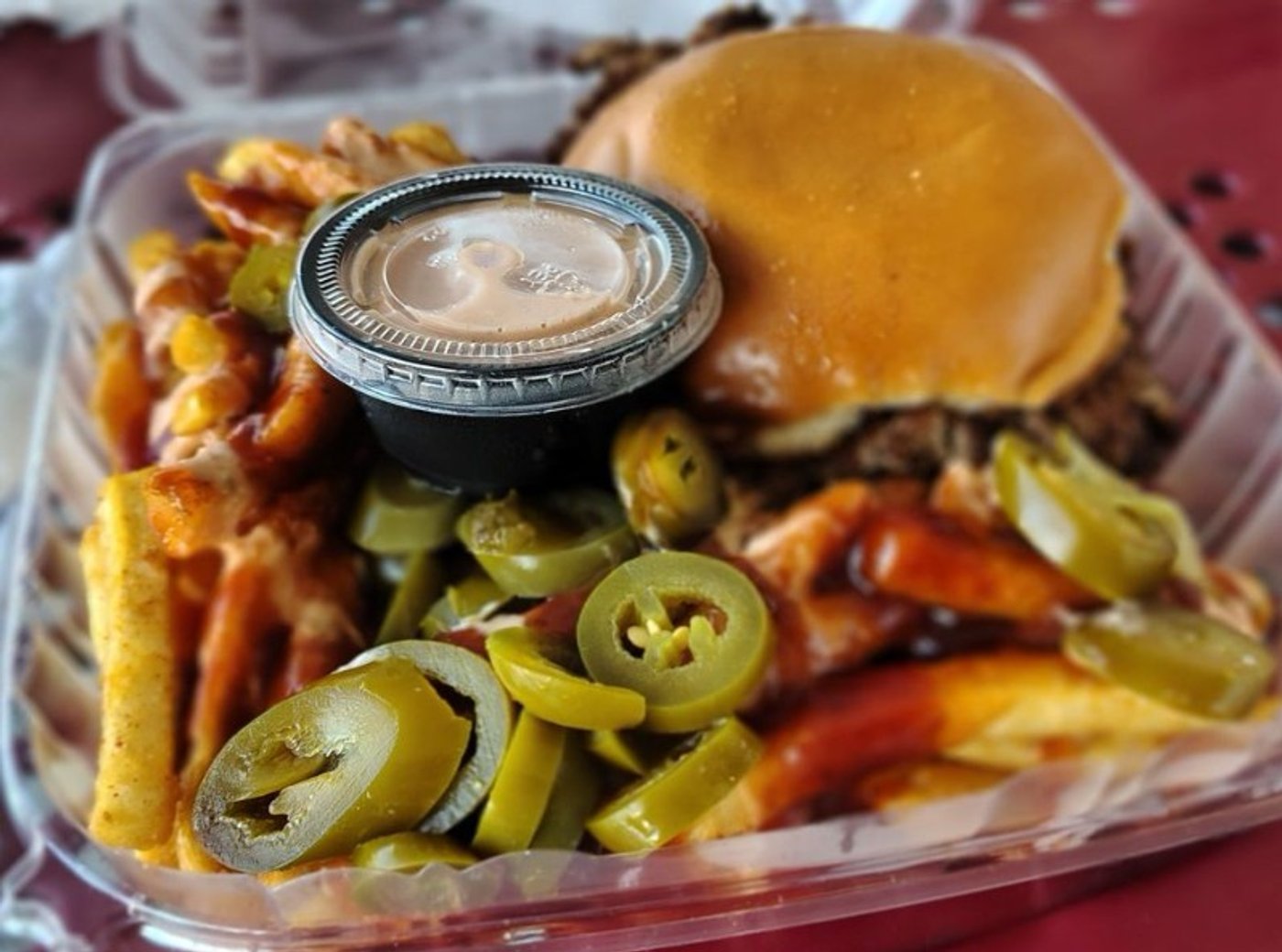 Smash burger and loaded fries in Cleave Land Grill located in Strongsville, OH.