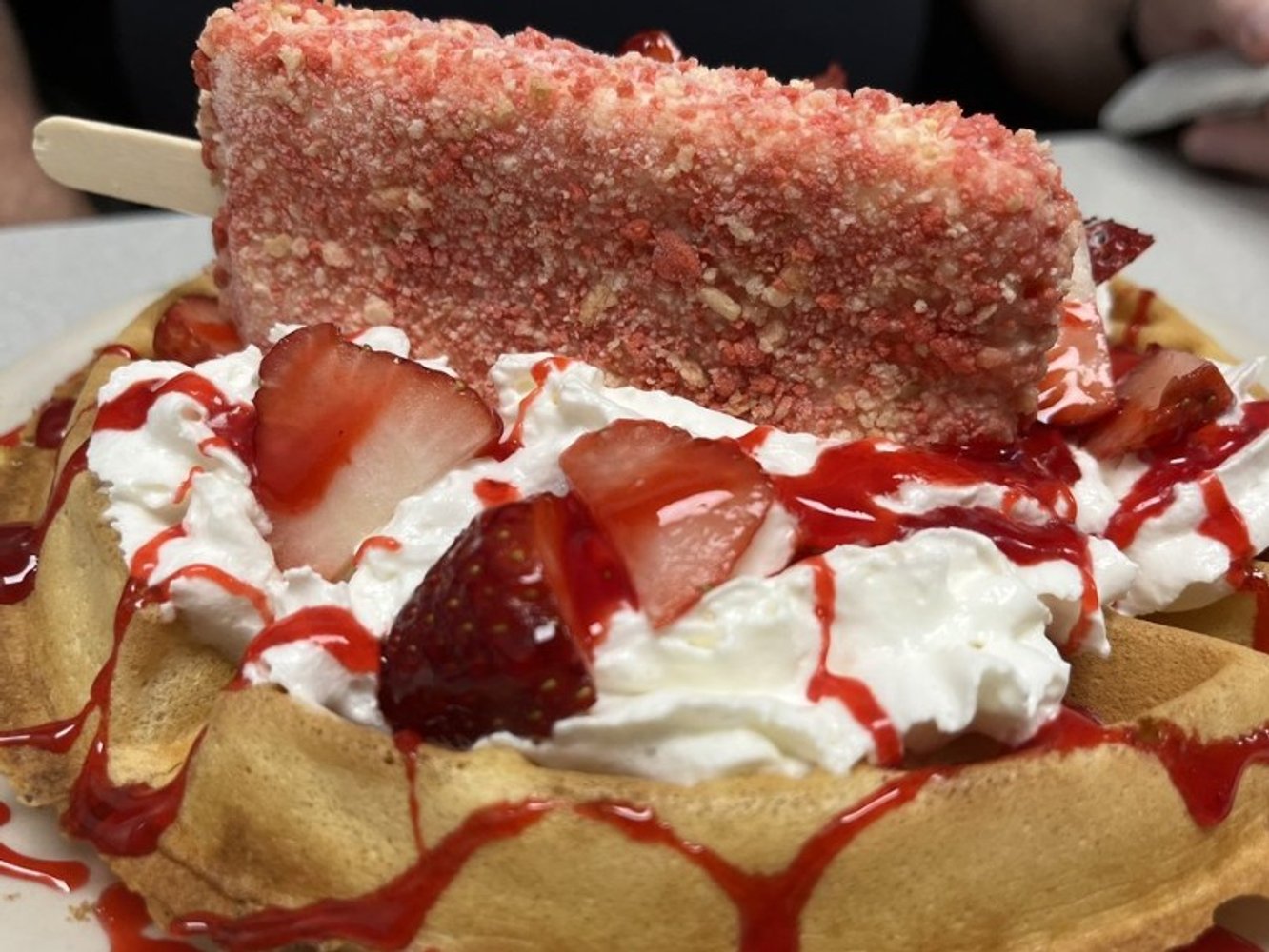 Strawberry Shortcake Waffle at Suzie's Diner in Hudson, NH.