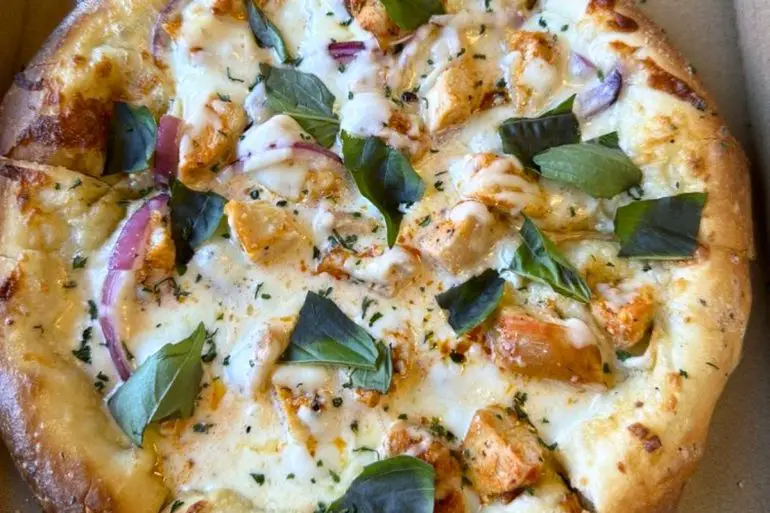 Chicken Alfredo Pizza at the Angry Italian in Yuma, Arizona