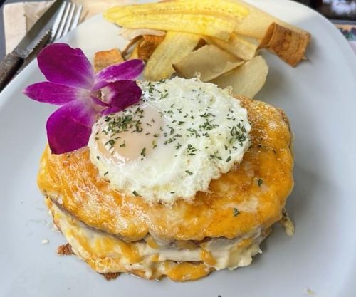 Croque Tex at Bulegreen Cafe Yard in Oakland Park, FL