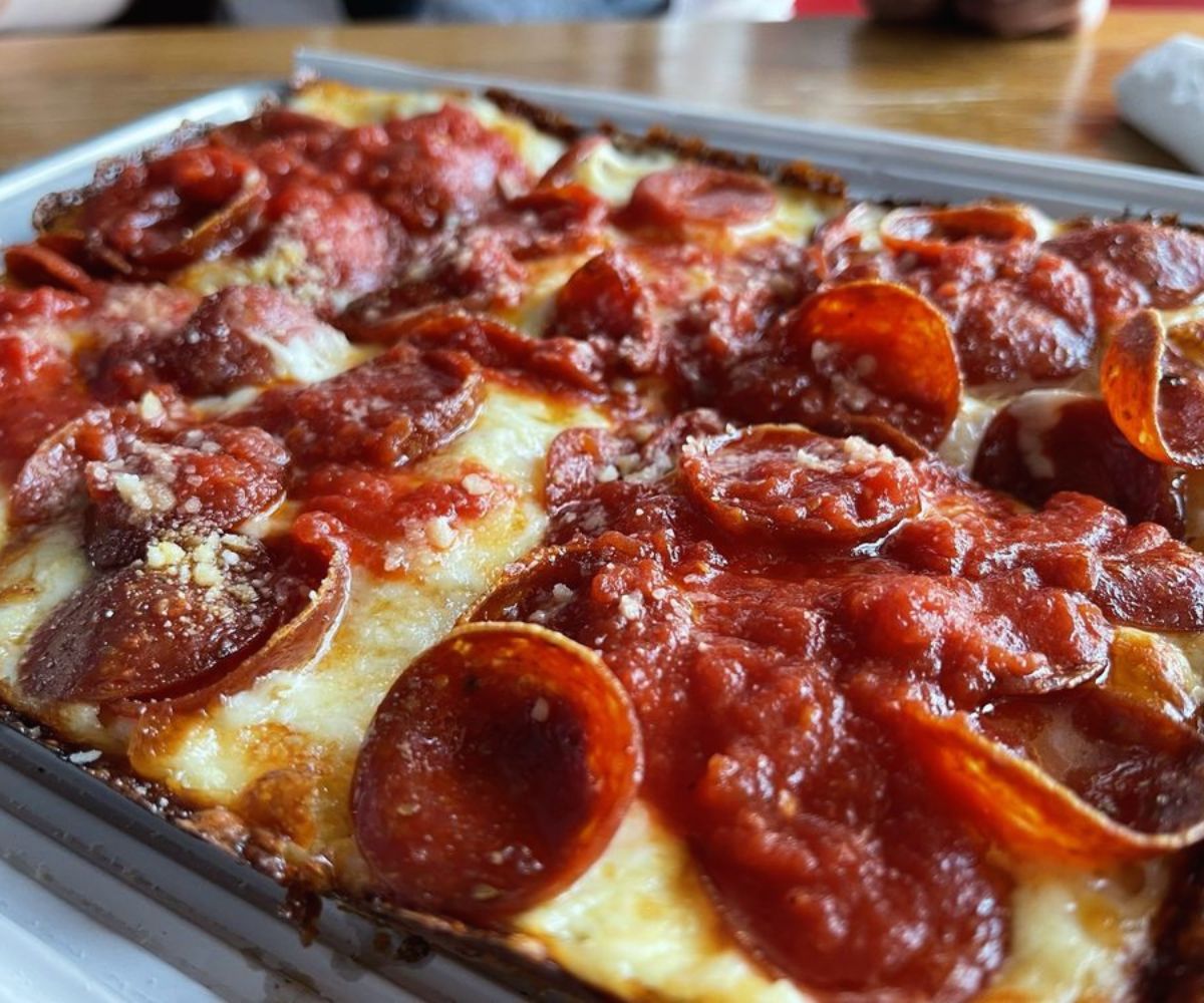 pepperoni pizza at Michigan and Trumbull in detroit, mi