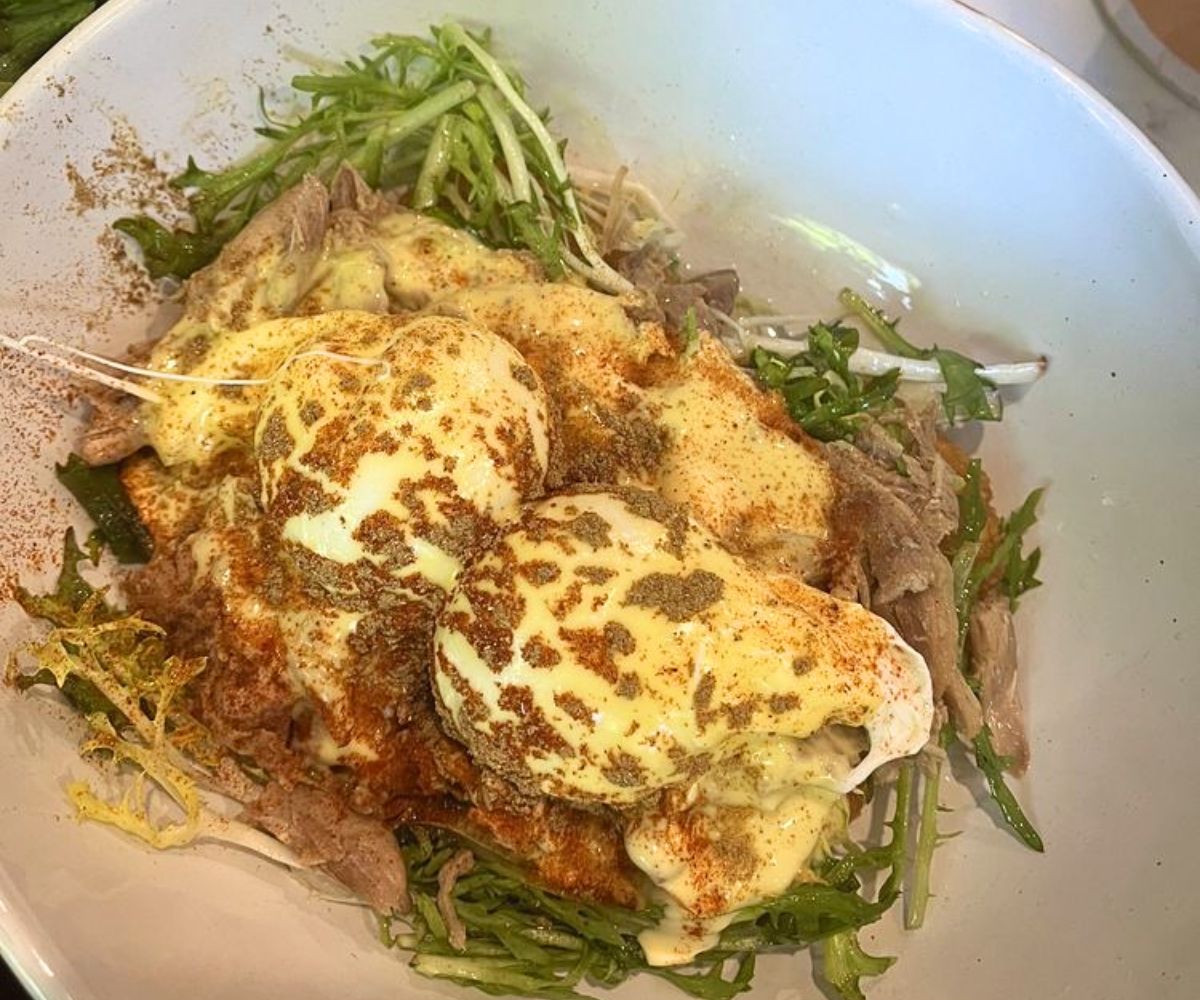 duck eggs benedict at cafe sauvage in boston, Massachusetts