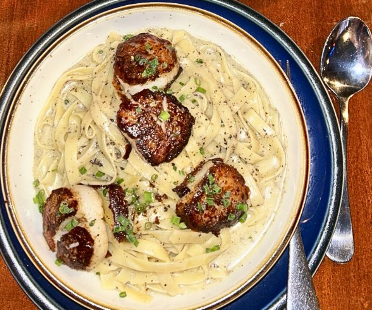 Scallops with Truffle Fettuccine at Ayce in Jersey City, NJ