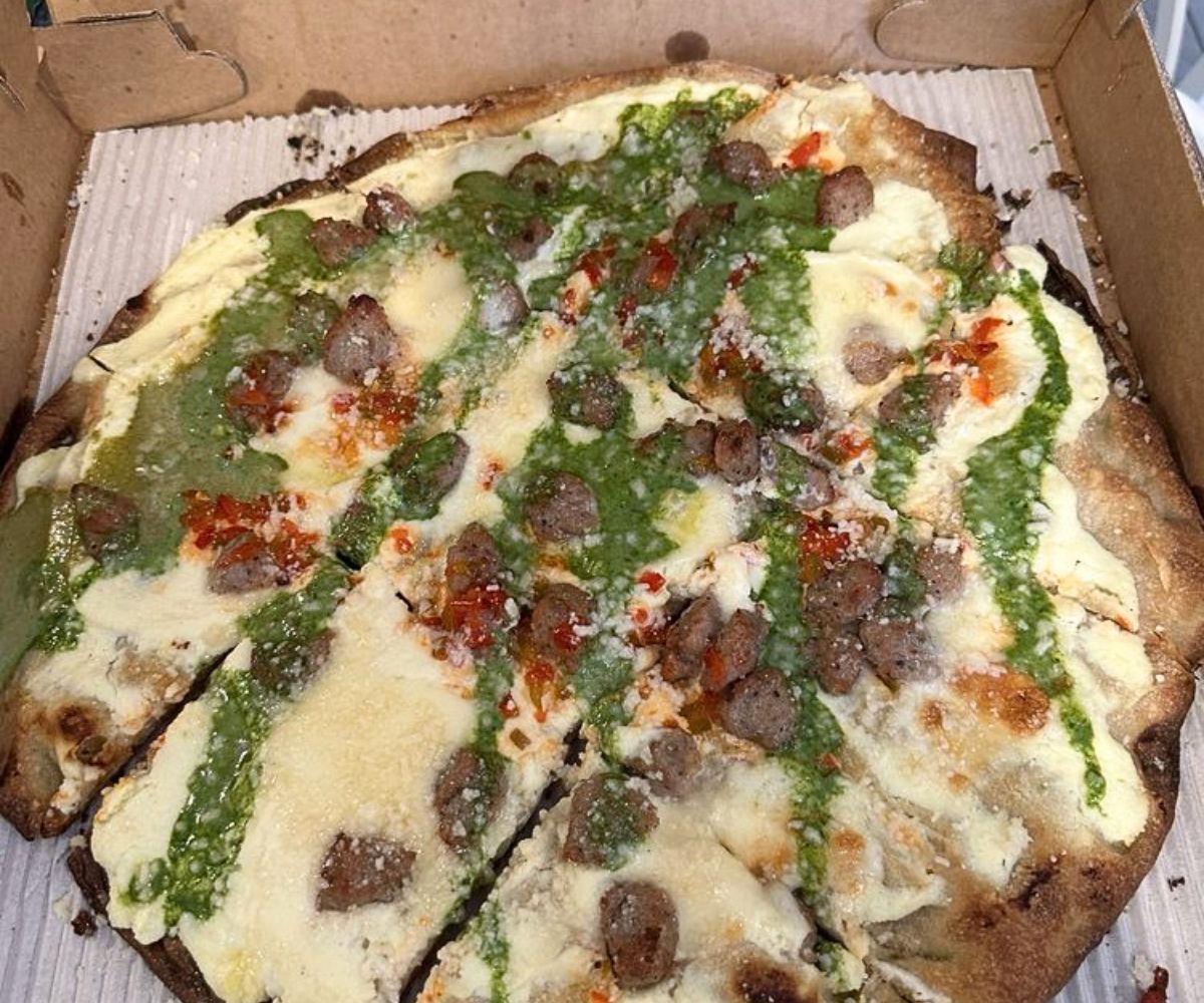Sausage and Ricotta Pizza at Monte's in Portland, Maine