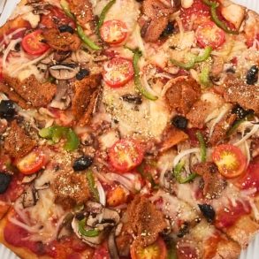 Vegan Supreme Pizza at Monte's in Portland, ME