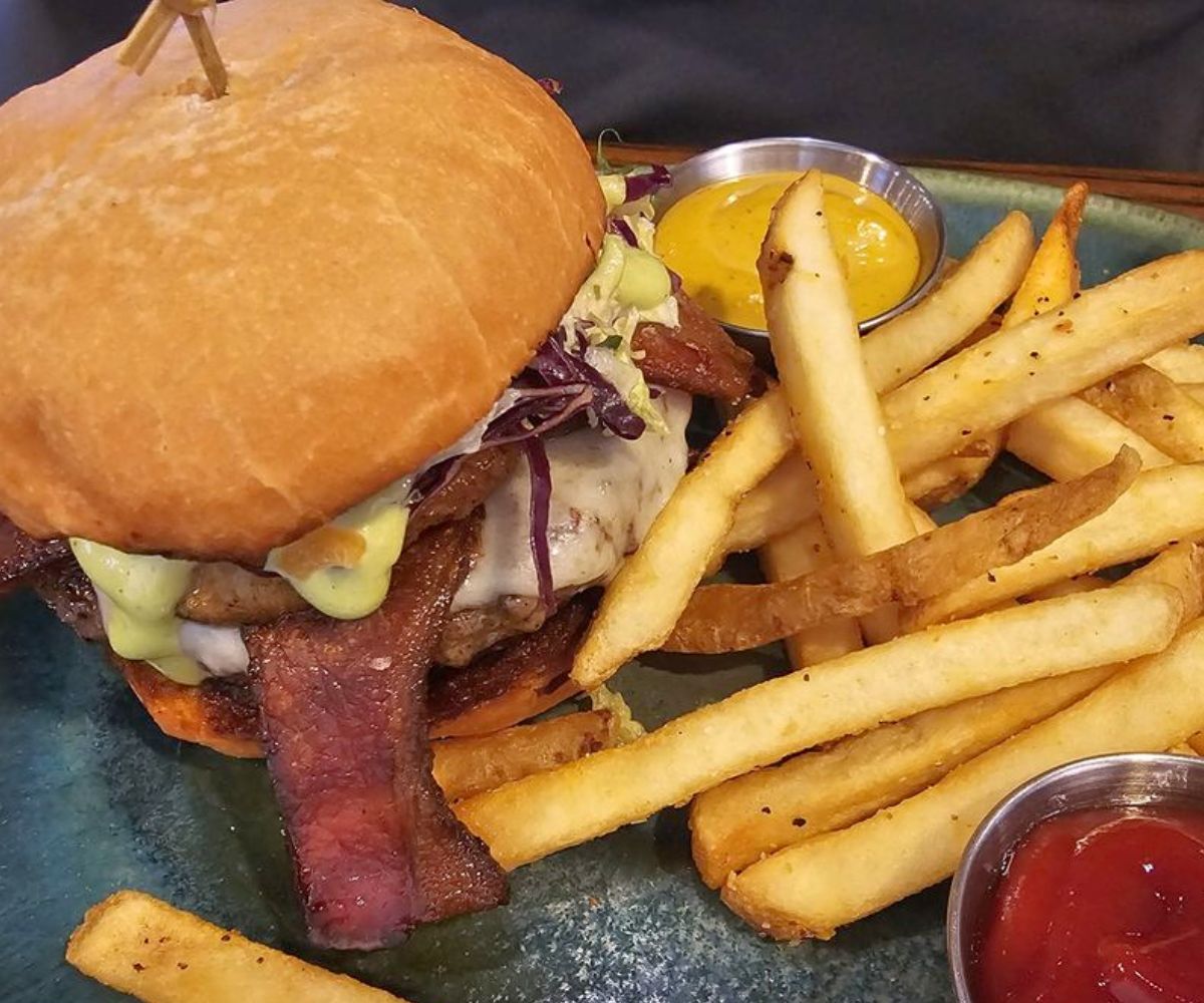 Mango Pineapple Burger at Grockle in Maple Grove, Minnesota
