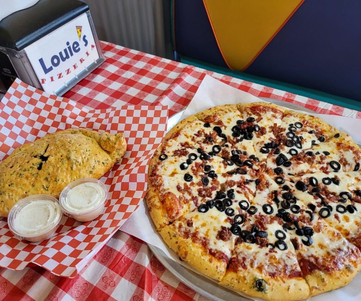 pizza and calzone at Louie's in Layton, UT