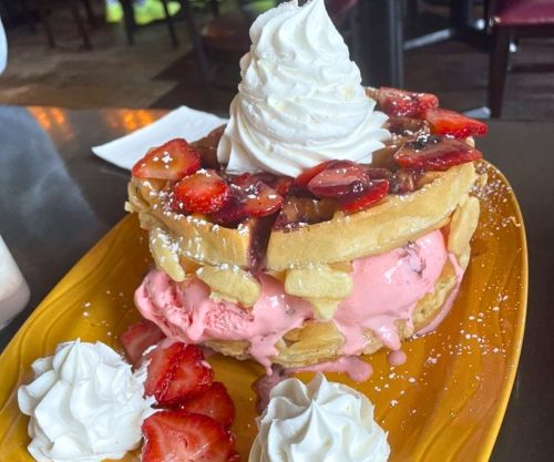 Strawberry Fair Belgium Waffle at Avenue Brunch House in Dearborn, MI