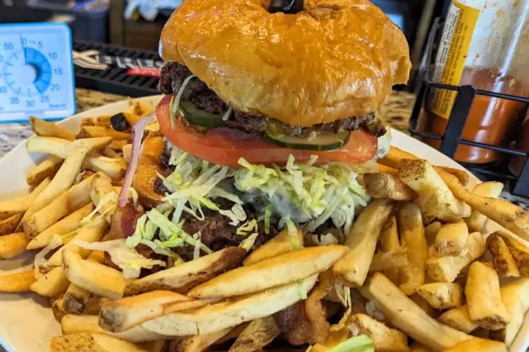 Black Widow Burger at Louie's Kitchen And Bar in Reading, Pennsylvania