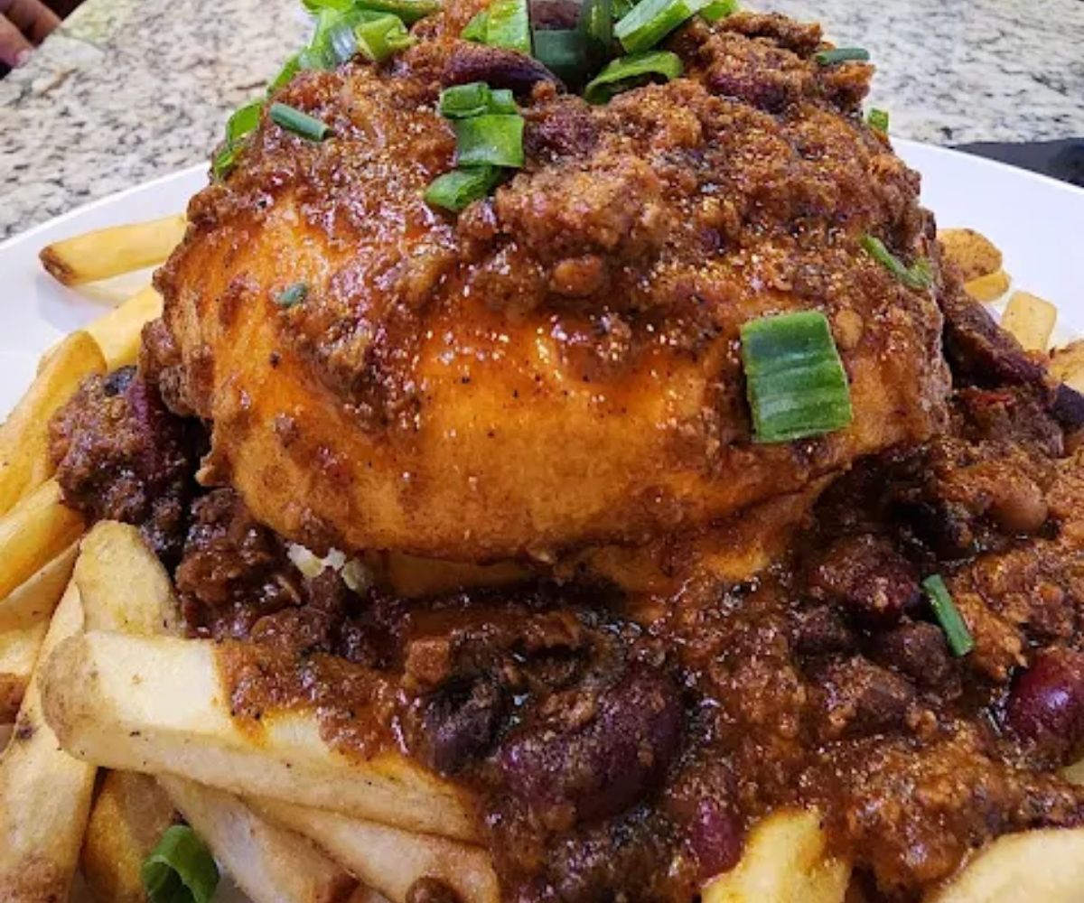 Smothered Chili Burger at Louie's Kitchen And Bar in Reading, PA